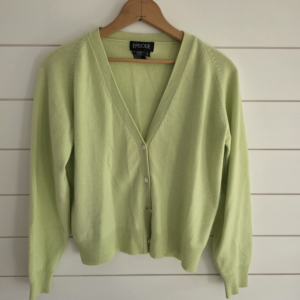 VTG Episode 100% Cashmere Twin Set Lime Green Cardigan & Shell Y2K (M/L)